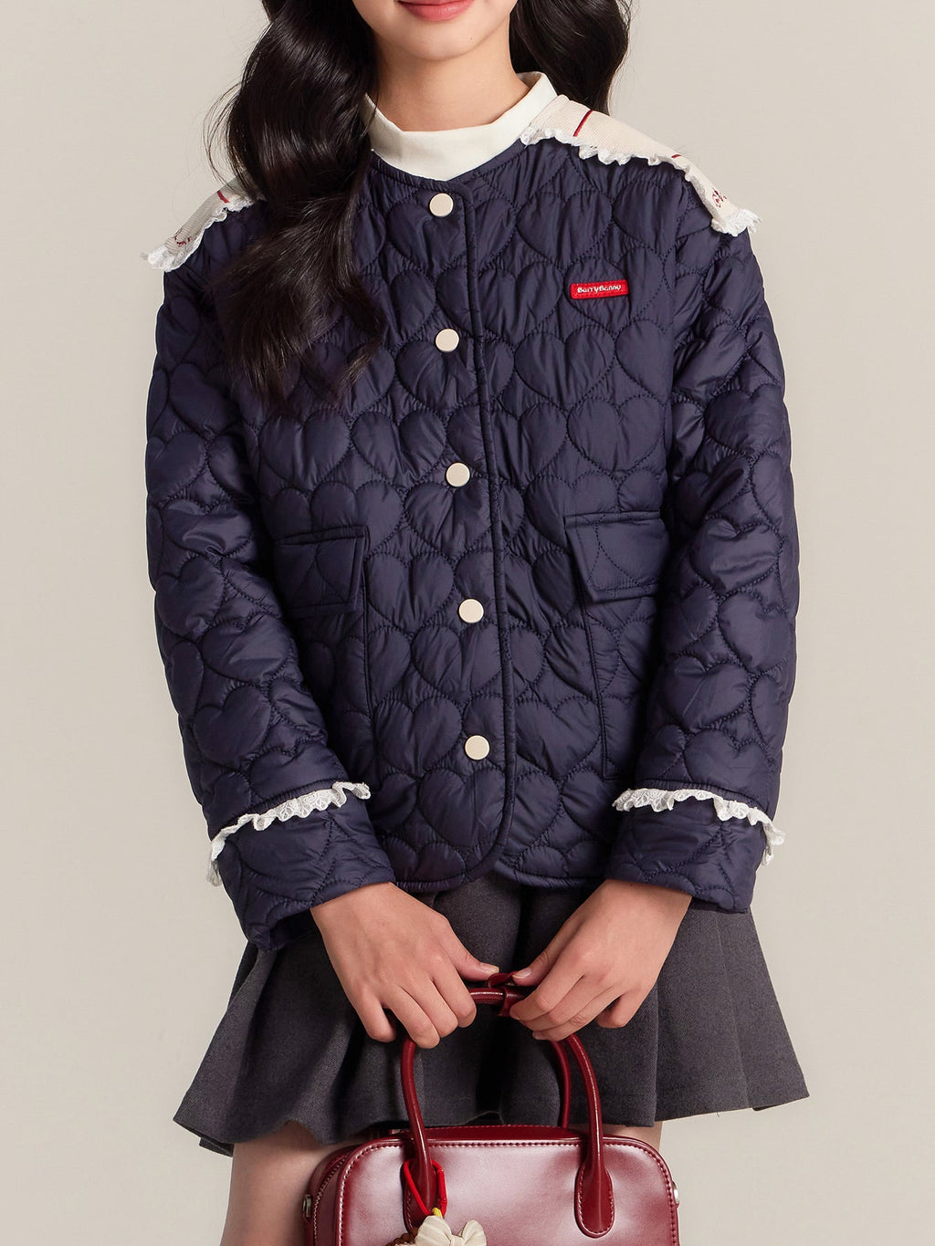 Girls Heart Print Puffer Jacket – Warm Cozy Coat