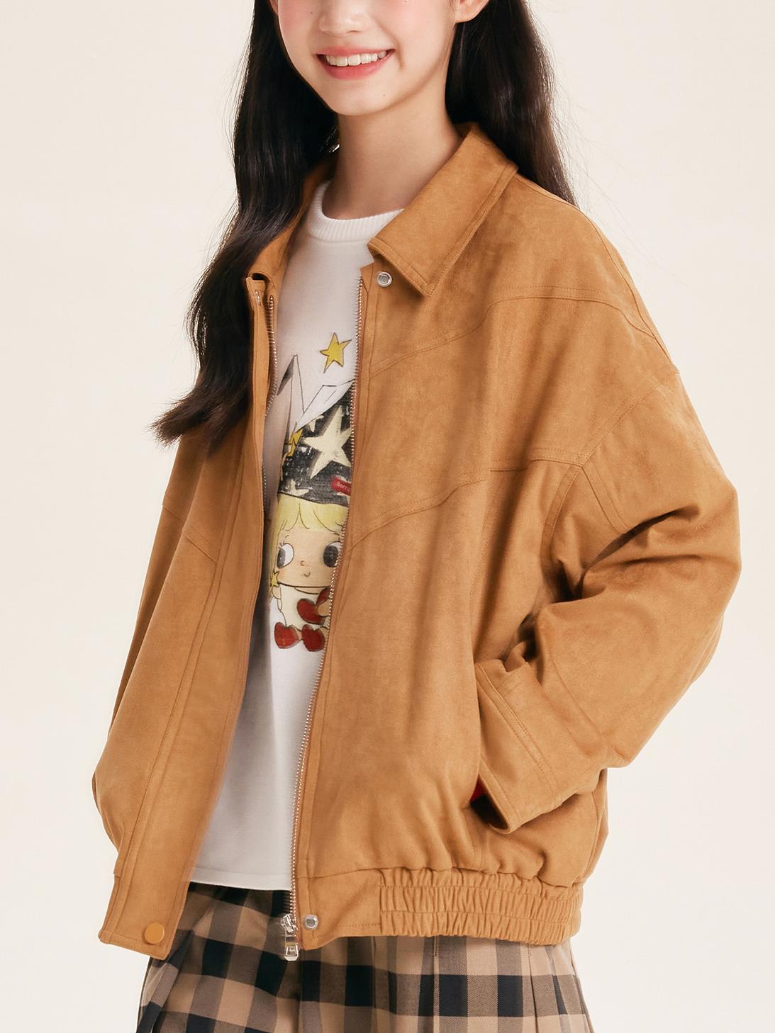 Girls Casual Drop Shoulder Jacket with Front Zip