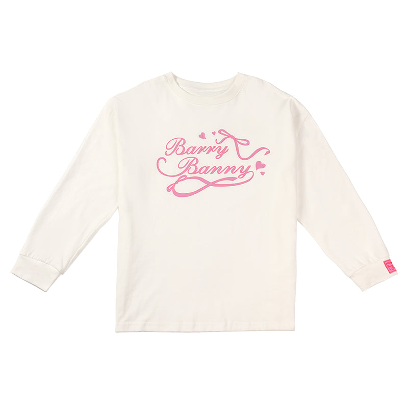 Girls Sweet Print Long Sleeve White Crewneck Tee