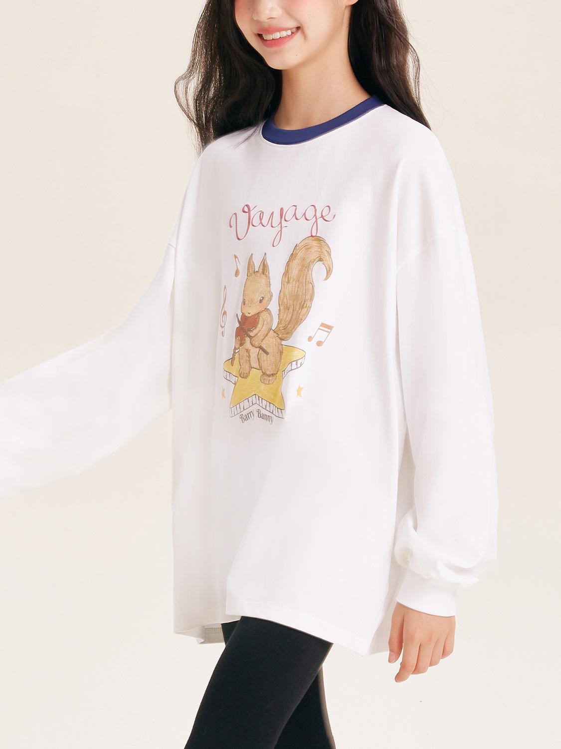 Girls Squirrel Print Long Sleeve Cotton T Shirt