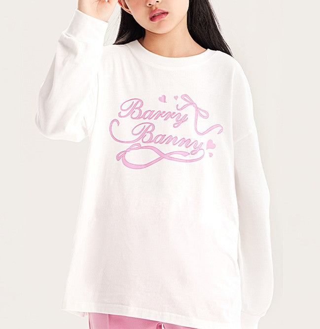 Girls Sweet Print Long Sleeve White Crewneck Tee