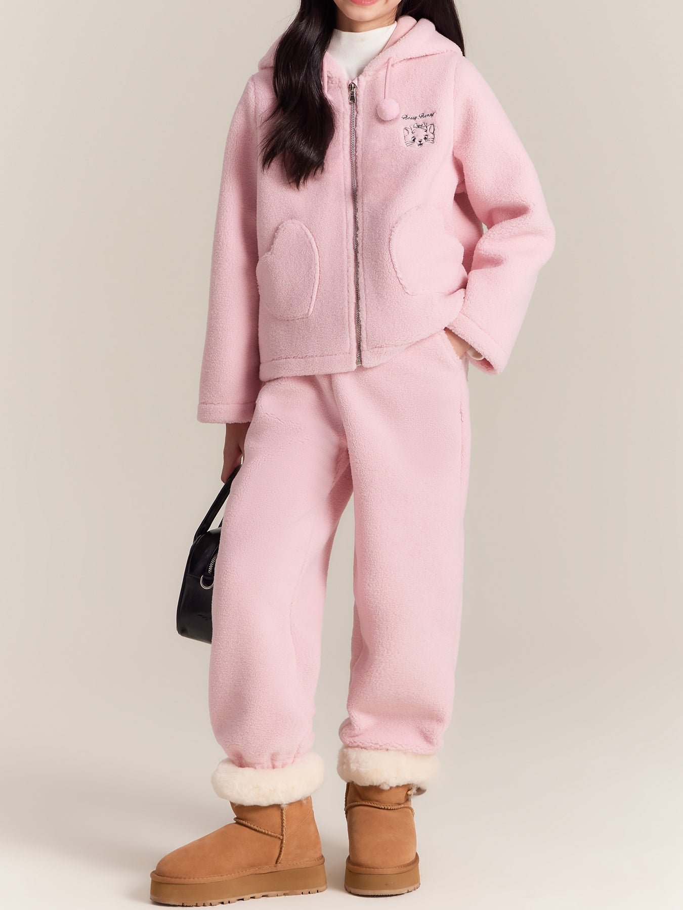Kids Fleece Coat & Pants Set, Warm Lamb Wool Winter Outfit
