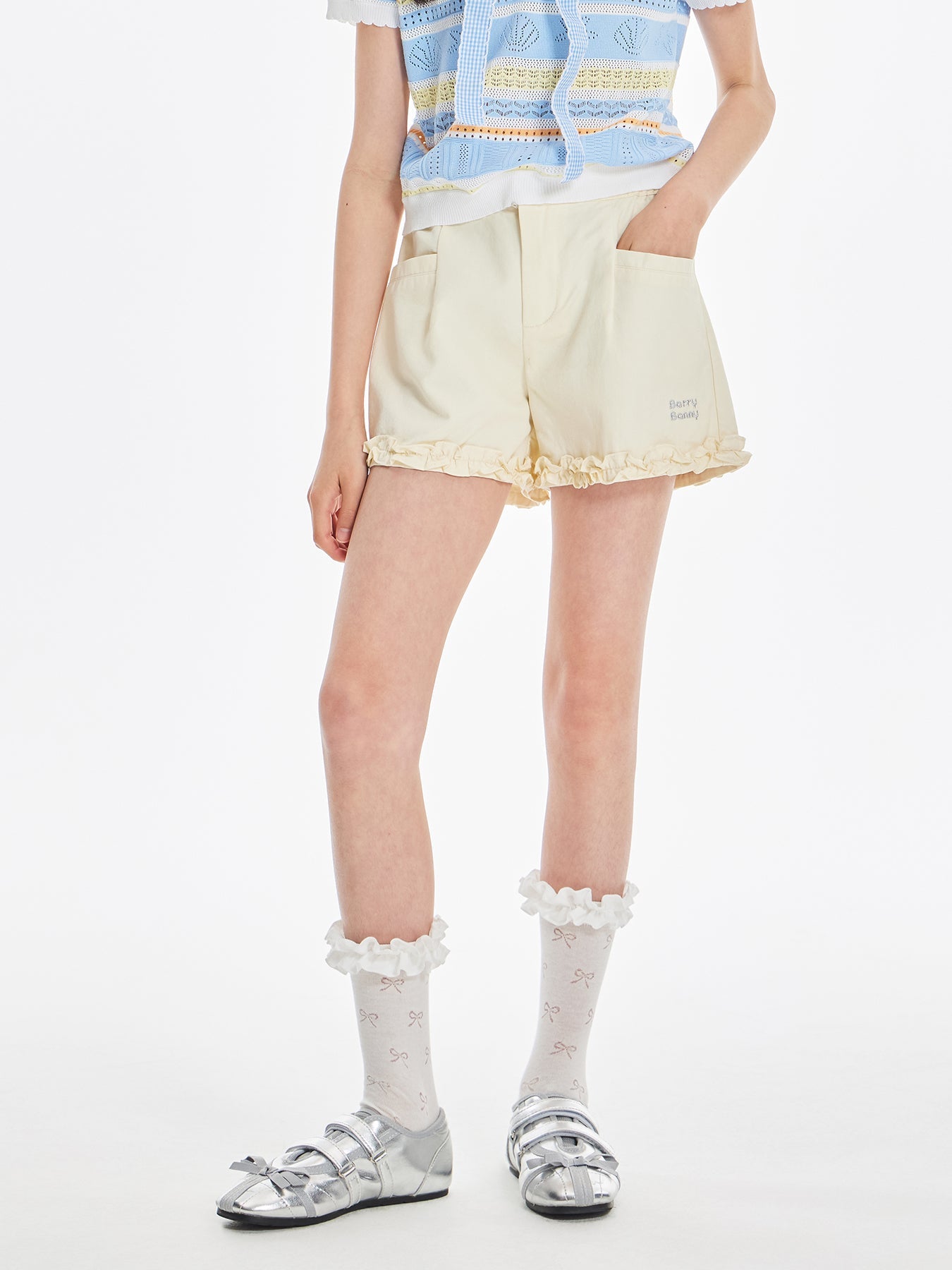 Girls Ruffle Hem Cotton Knit Summer Casual Shorts