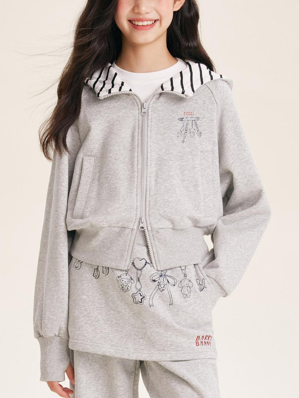 Girls Grey Hoodie Jacket and Faux Layered Skirt Pants Set