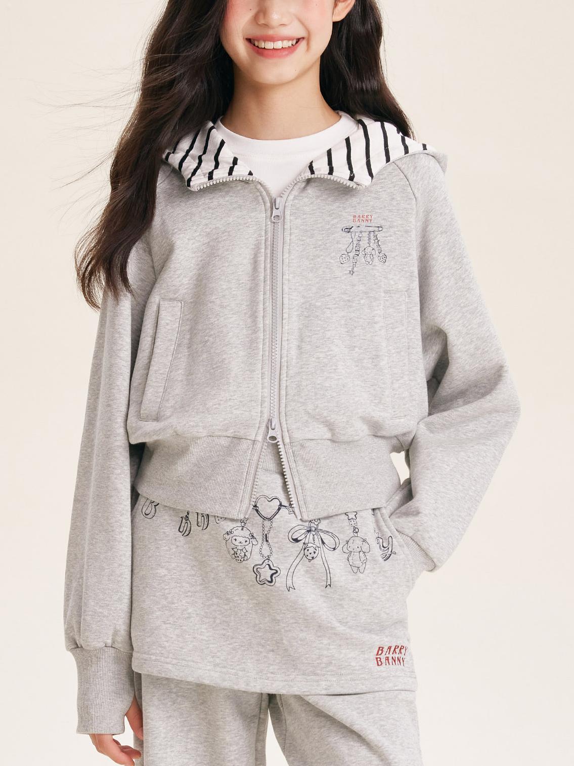 Girls Grey Hoodie Jacket and Faux Layered Skirt Pants Set