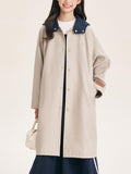 Stylish Mid-Length Trench Coat for Girls – Classic Apricot with Navy Collar