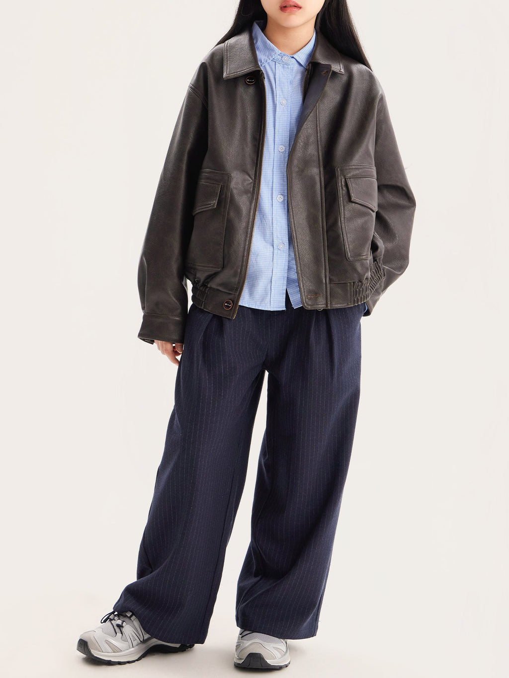 Kids Oversized Vintage Faux Leather Jacket Casual