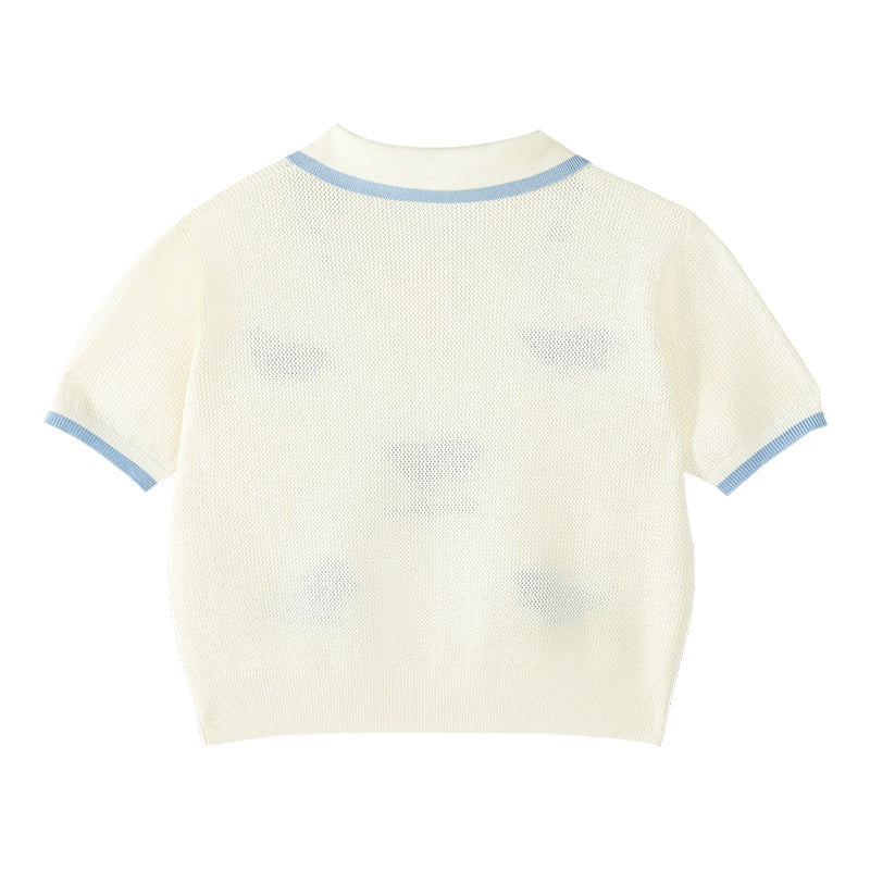 Girls Knit Polo Shirt Short Sleeve Summer Casual Top