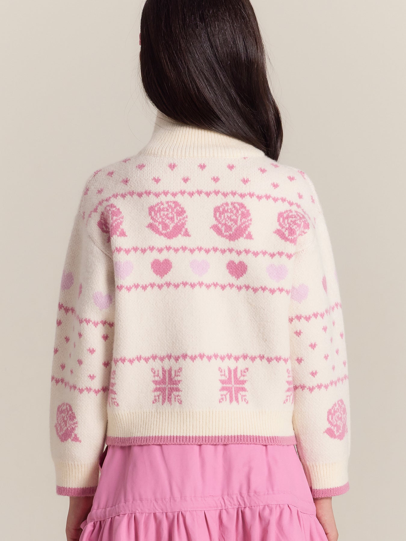 Girls’ Floral Knit Zip-Up Sweater - Cozy & Cute Cardigan