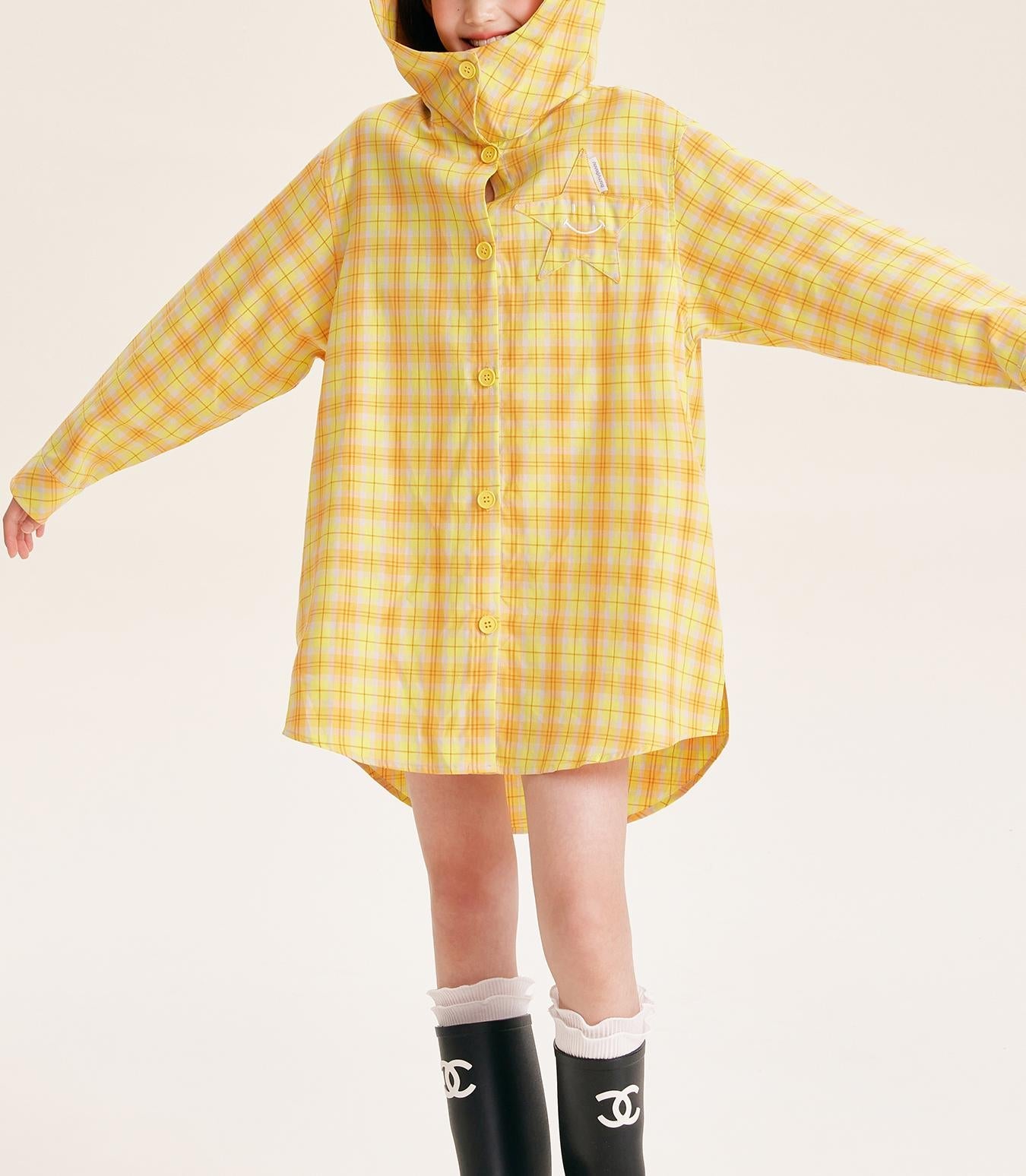 Girls Yellow Plaid Long Sleeve Loose Fit Shirt
