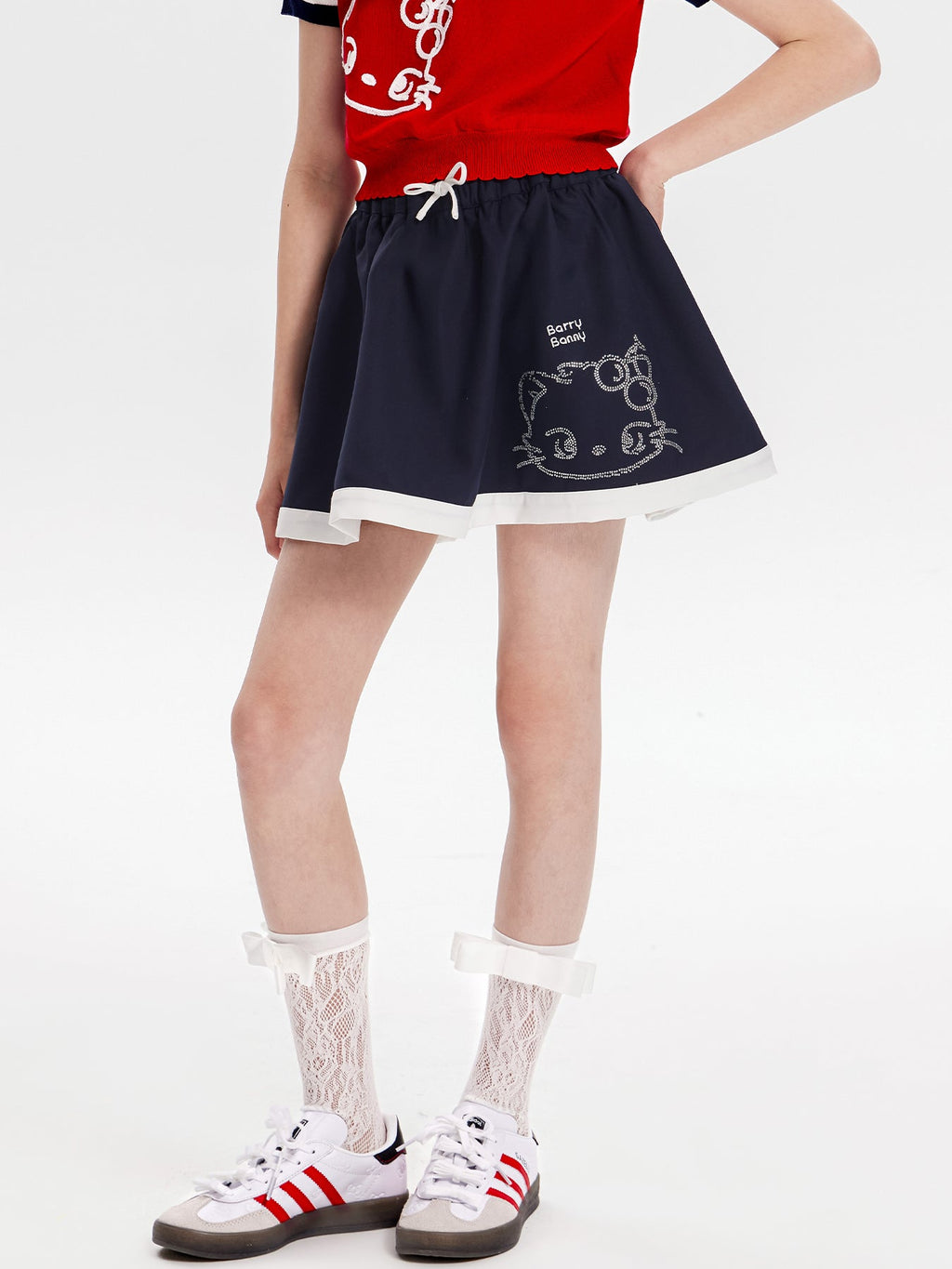 Girls Cat Print Ruffle Hem Skirt with Shorts