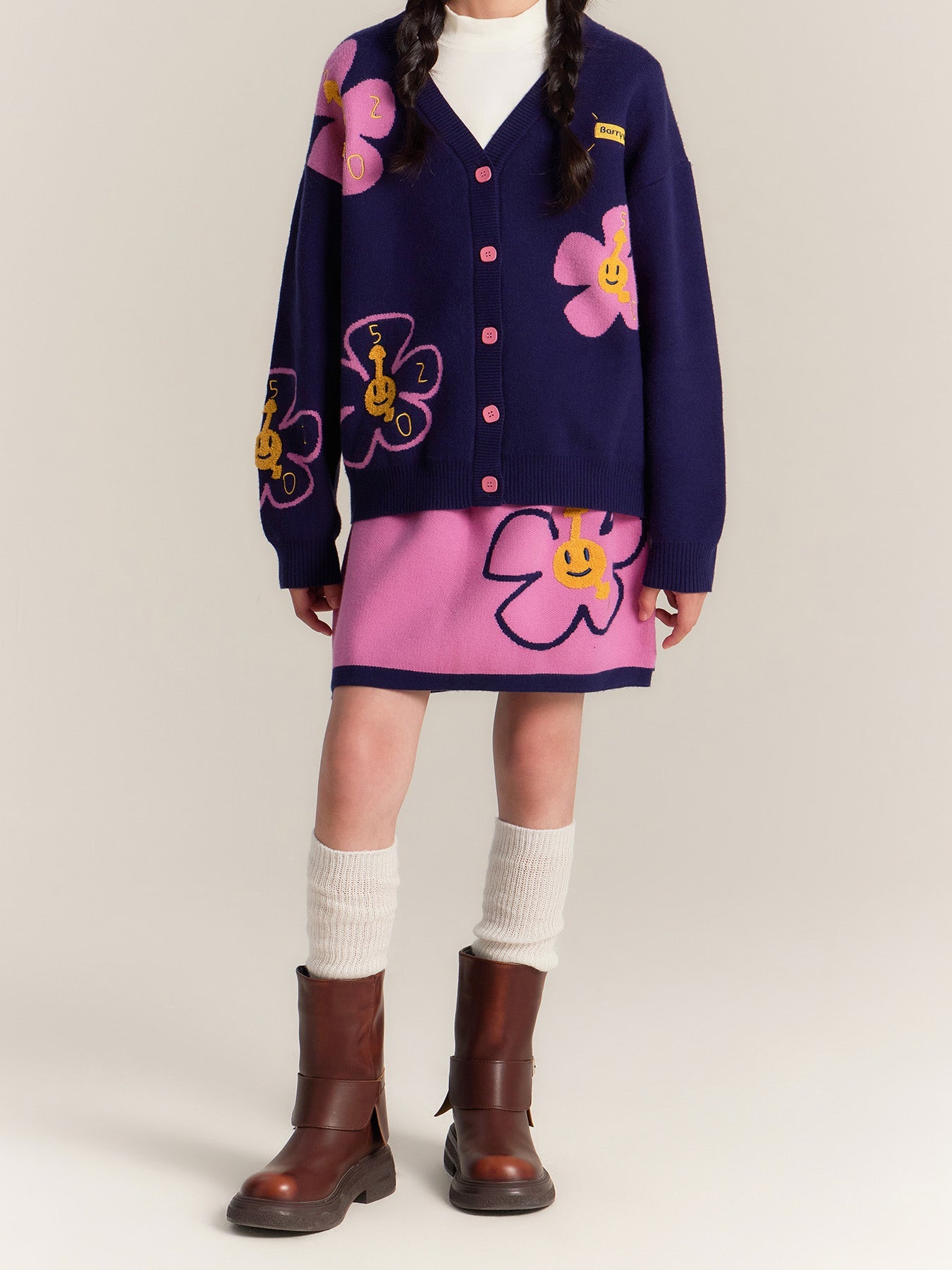 Girls Zip Up Cardigan Jacket with Sunflower Print