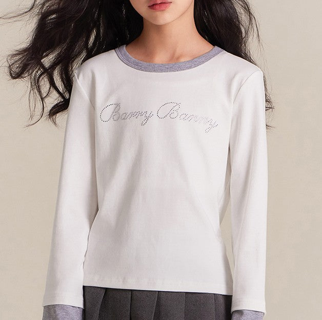 Girls Classic Solid Long Sleeve Crewneck Top