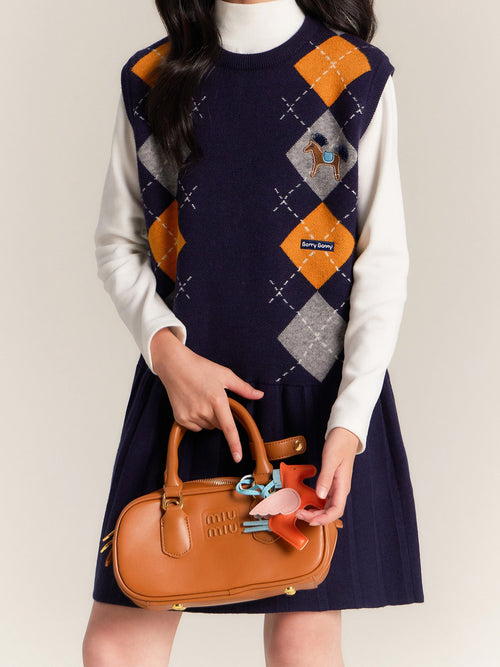 Girls Argyle Knit Dress Sleeveless Plaid Jumper Outfit