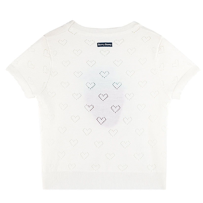 Girls Strawberry Knit T-Shirt Summer Short Sleeve Top
