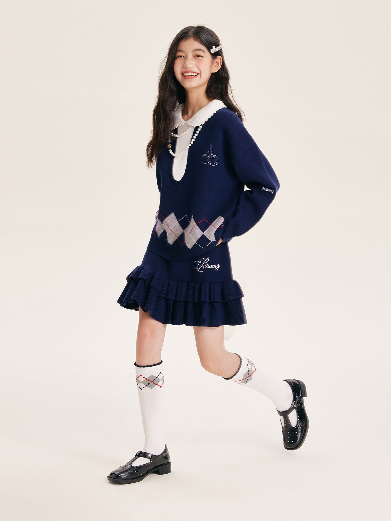 Fall Girls Argyle Knit Set – Sweater & Ruffle Skirt Outfit