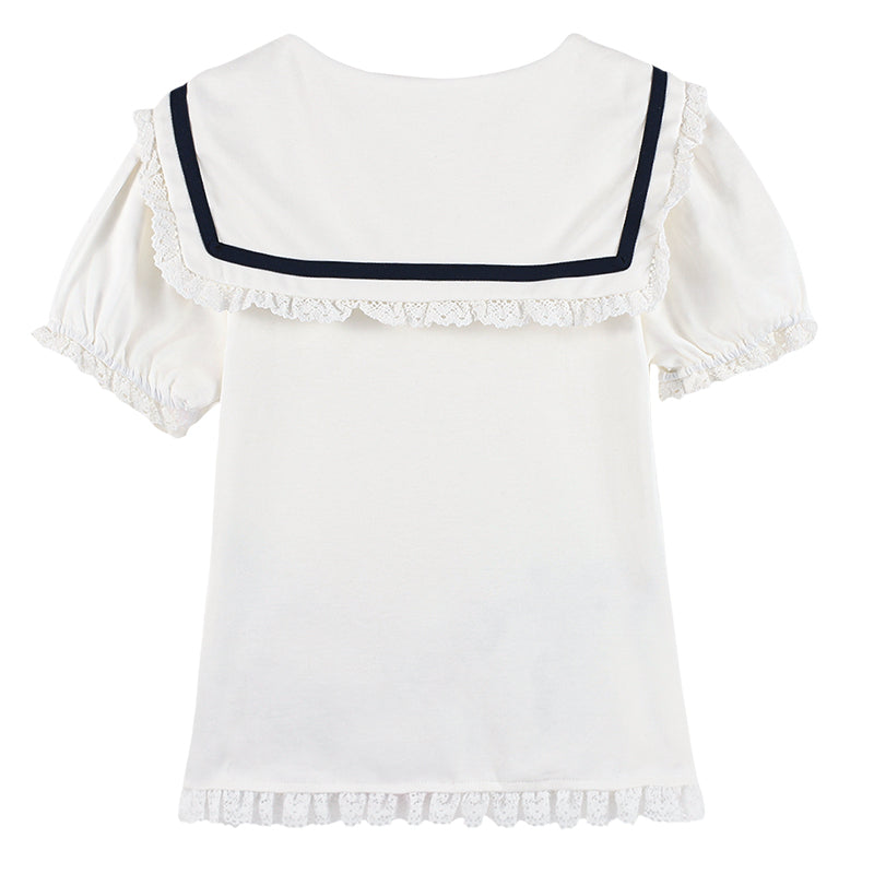 Girls Puff Sleeve Lace Trim Printed Princess T Shirt