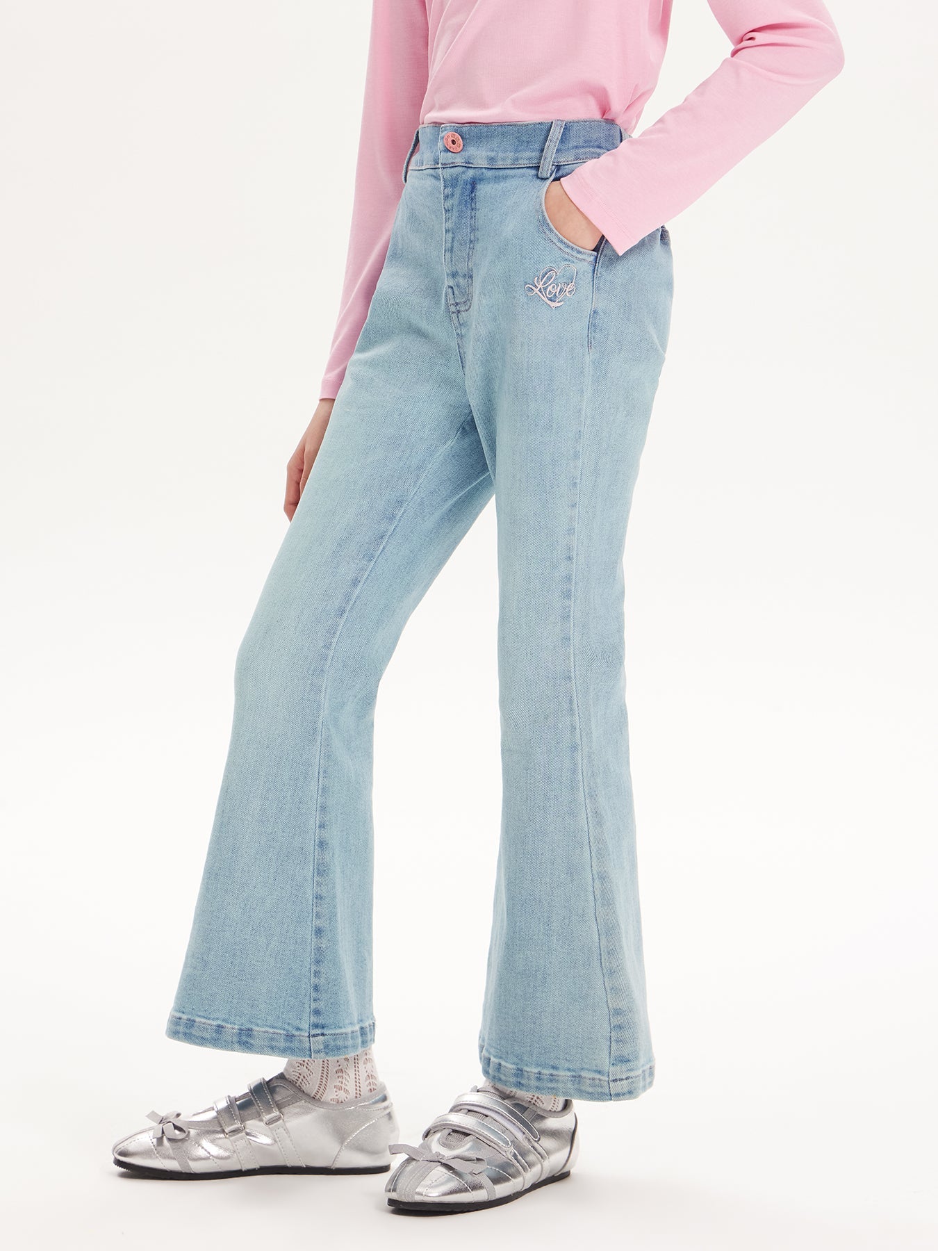 Embroidered High-Waisted Flare Jeans for Girls
