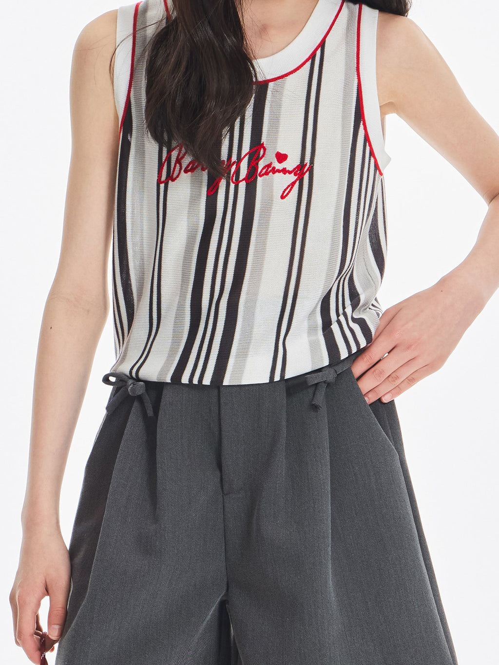 Girls Striped Tank Top Letter Embroidery Summer Vest