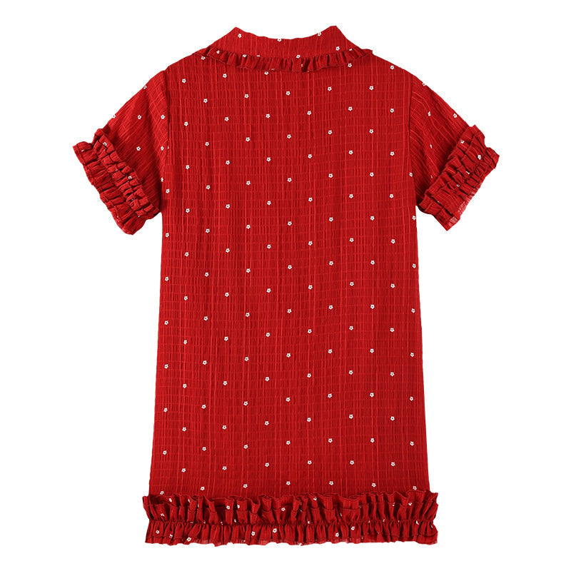 Girls Red Polka Dot Summer Dress with Ruffle Trim