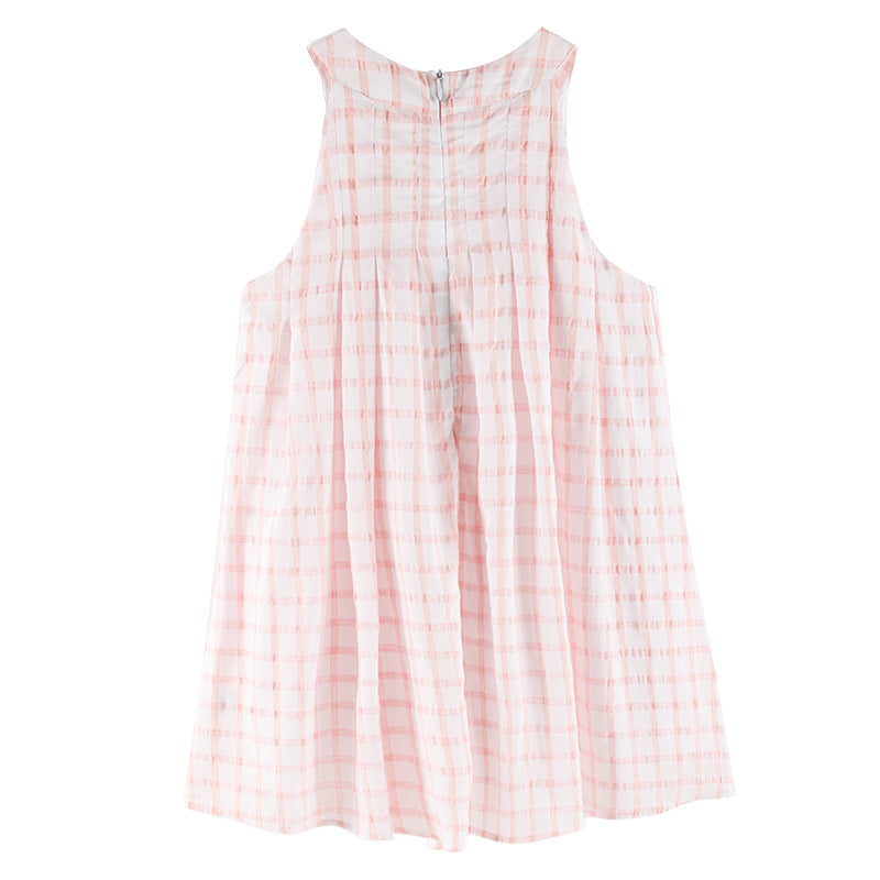 Girls Pink Plaid Sleeveless Princess Style Dress