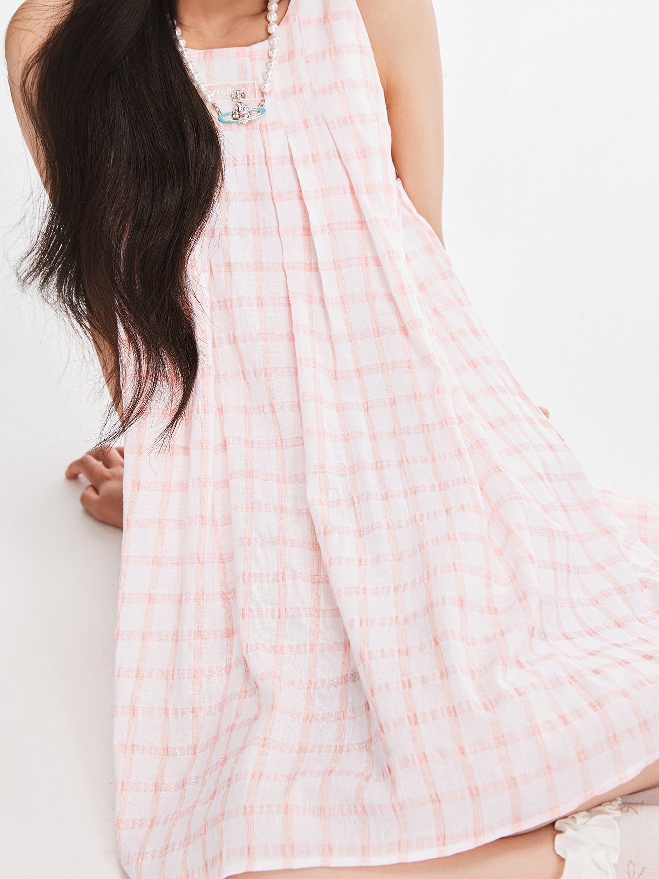 Girls Pink Plaid Sleeveless Princess Style Dress