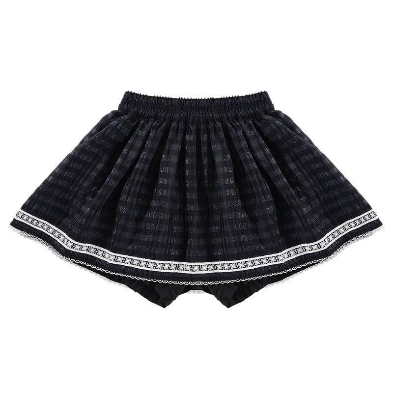 Girls High Waist Lace Trim Flared Tulle Skirt