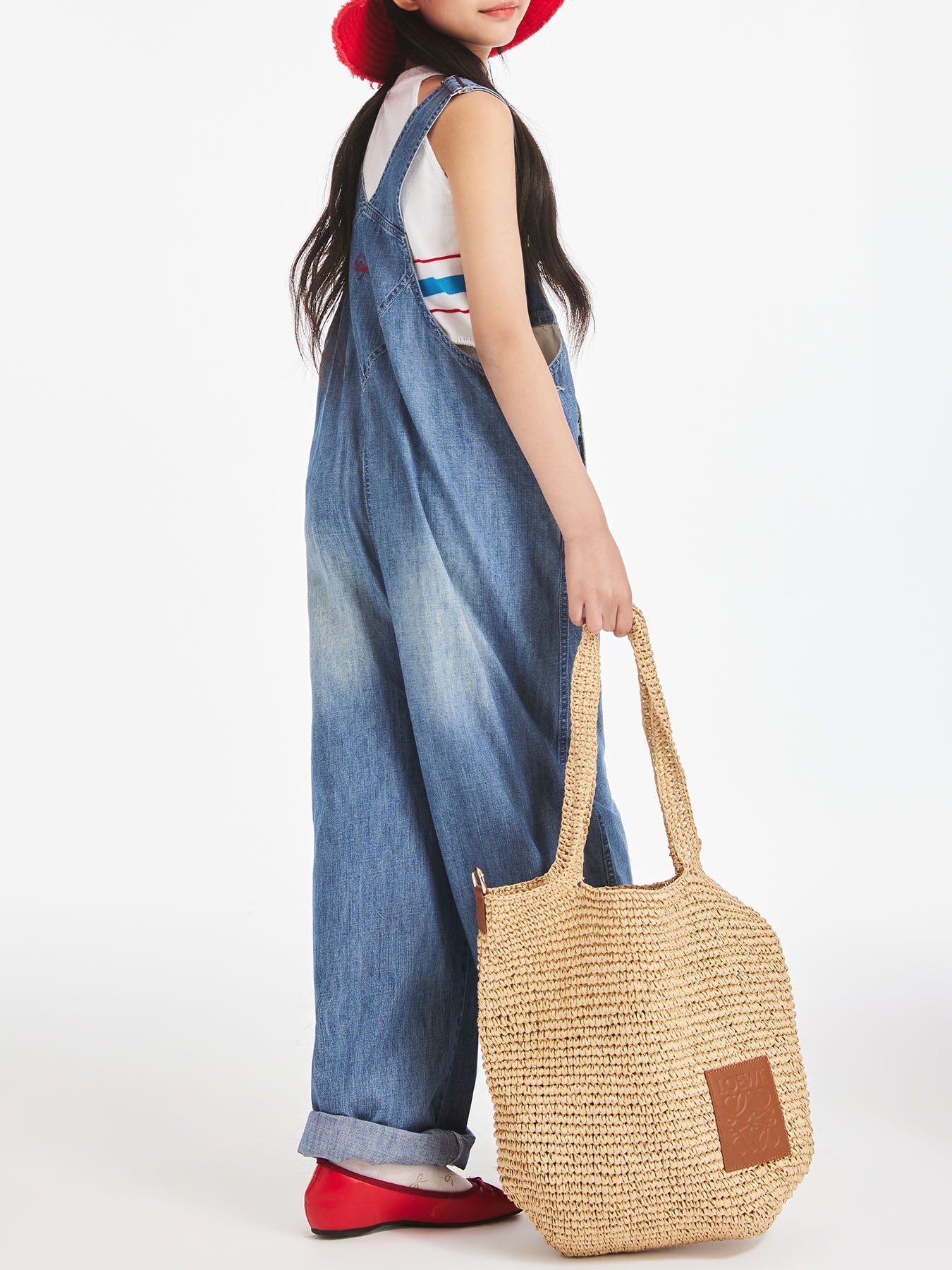 Girls Classic Cotton Denim Overalls Wide Leg Jumpsuit