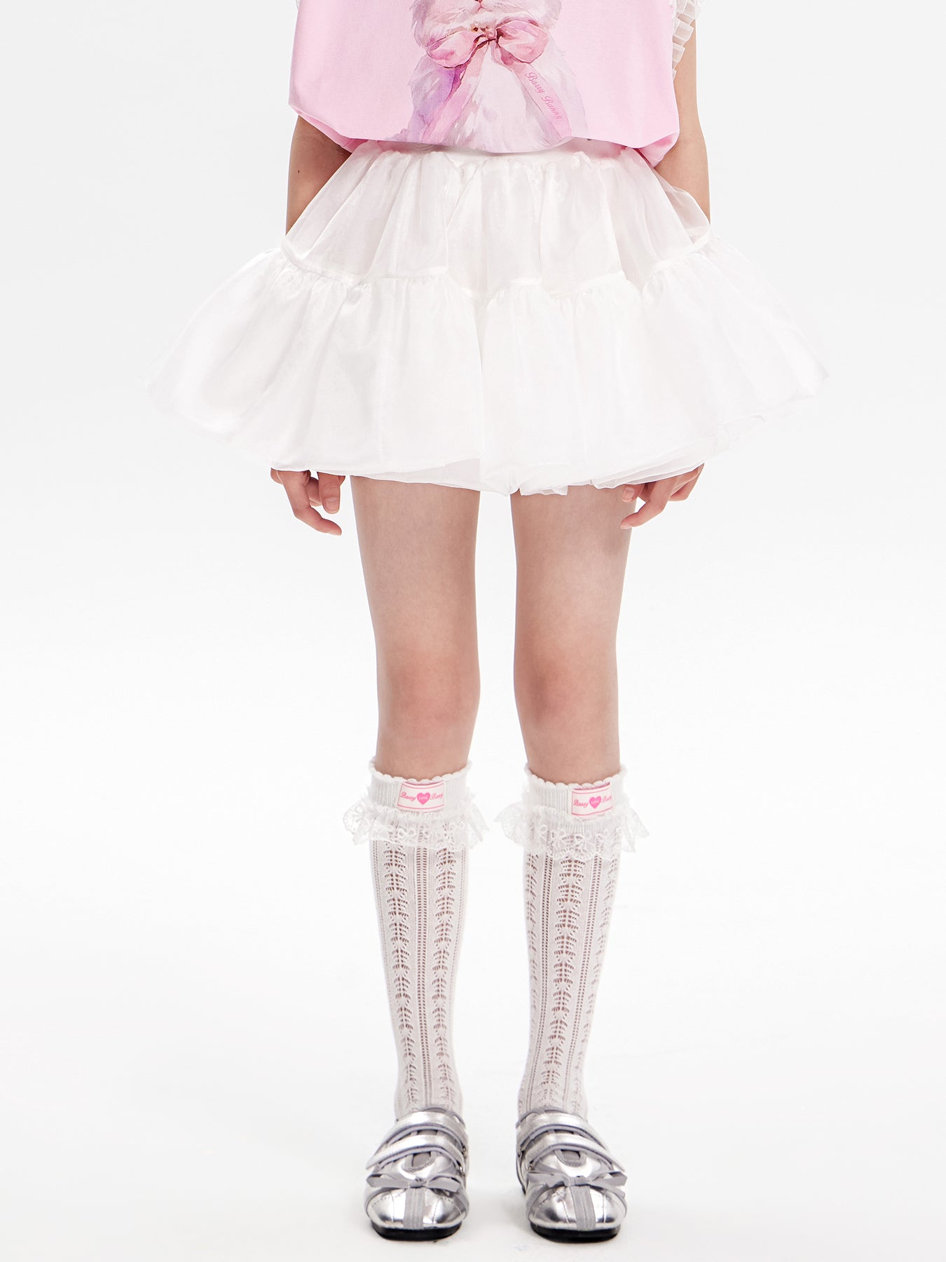 Girls White Princess Layered Tulle Ruffle Skirt