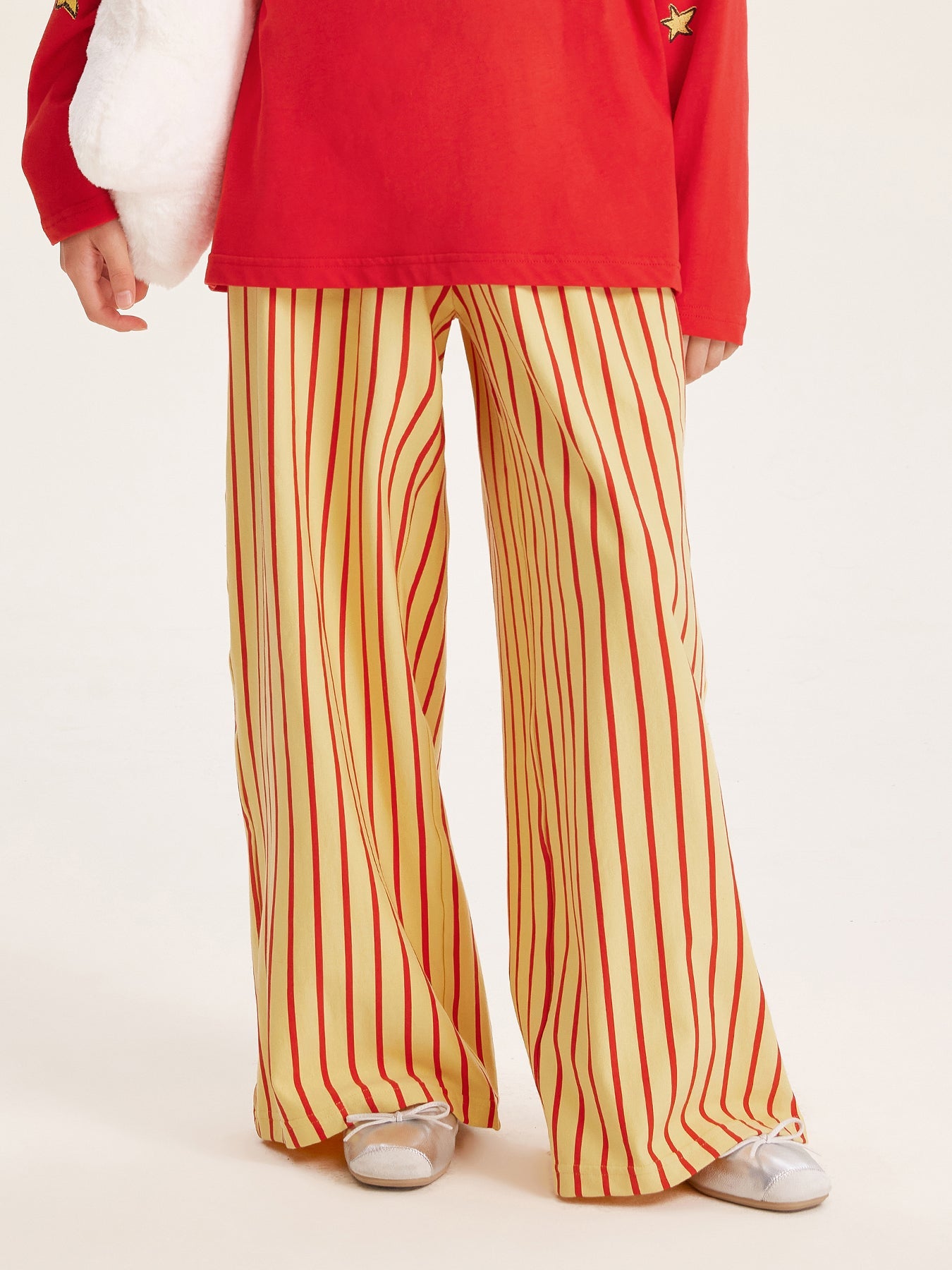 Girls Striped Wide Leg Pants with Elastic Waist