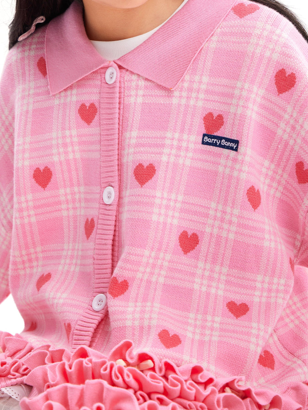 Pink Heart Plaid Ruffle Cardigan for Girls