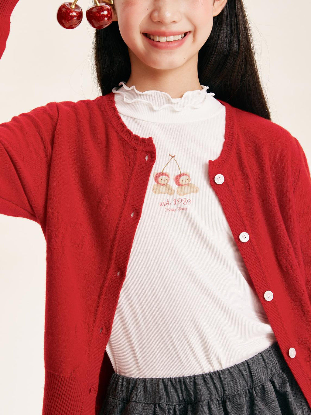 Girl's Solid Color Knit Cardigan Button Front Sweater