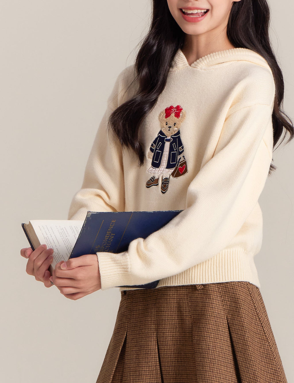 Kids Classic Pullover Hoodie with Bear Embroidery Sweater