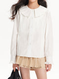 Girls White Lace Trim Long Sleeve Button Down Shirt