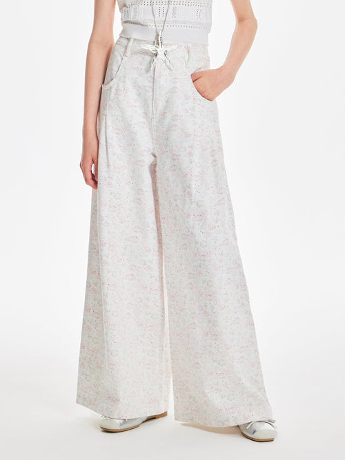 Girls Cotton Wide Leg Pants Summer Fish Print
