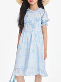 Girls Ruffle Short Sleeve Light Blue Midi Dress