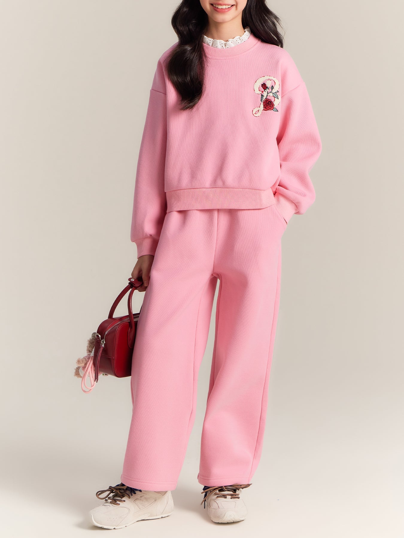 Girls Rose Sweatshirt and Pants Set Casual Outfit