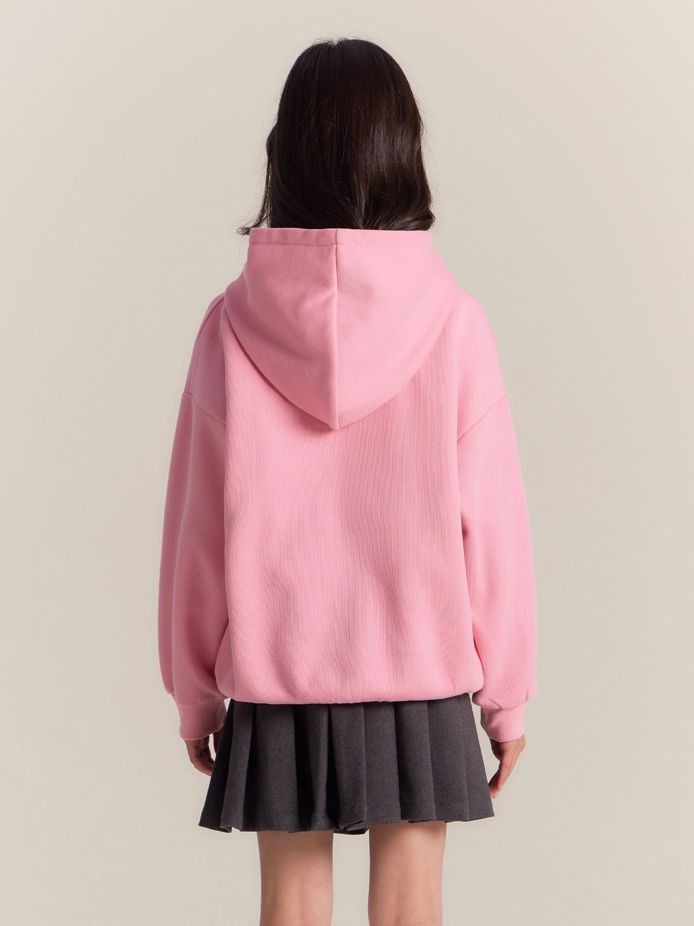 Girls Pink Hoodie with Cute Cat Print and Rhinestone Detail