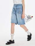 Girls Cherry Embroidered Denim Bermuda Shorts Summer Outfit