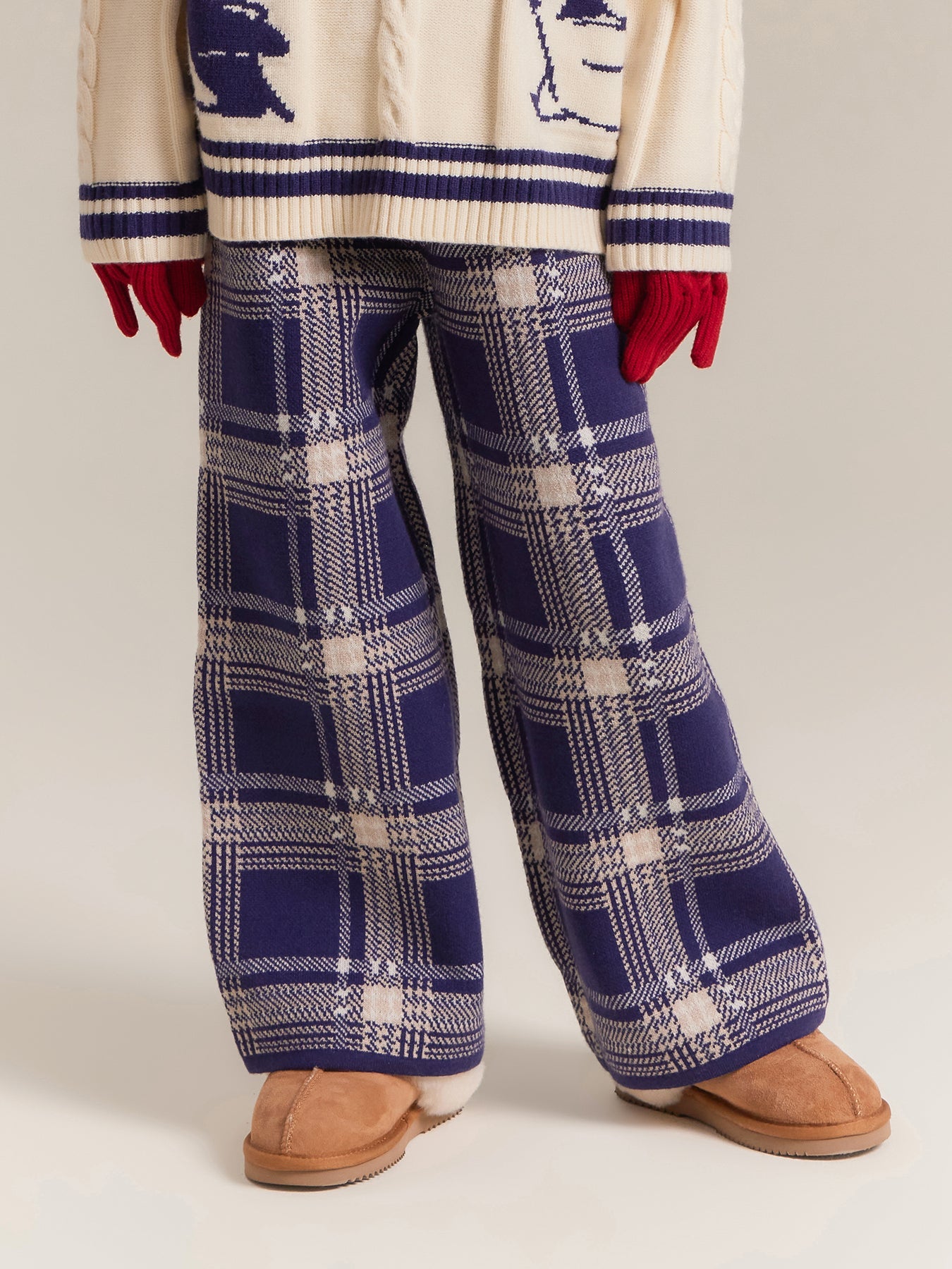 Kids Penguin Knit Sweater & Plaid Trousers Set