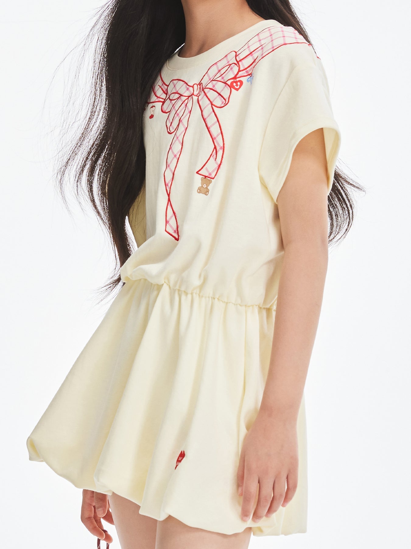 Girls Bow Tie Print Short Sleeve Casual Dress