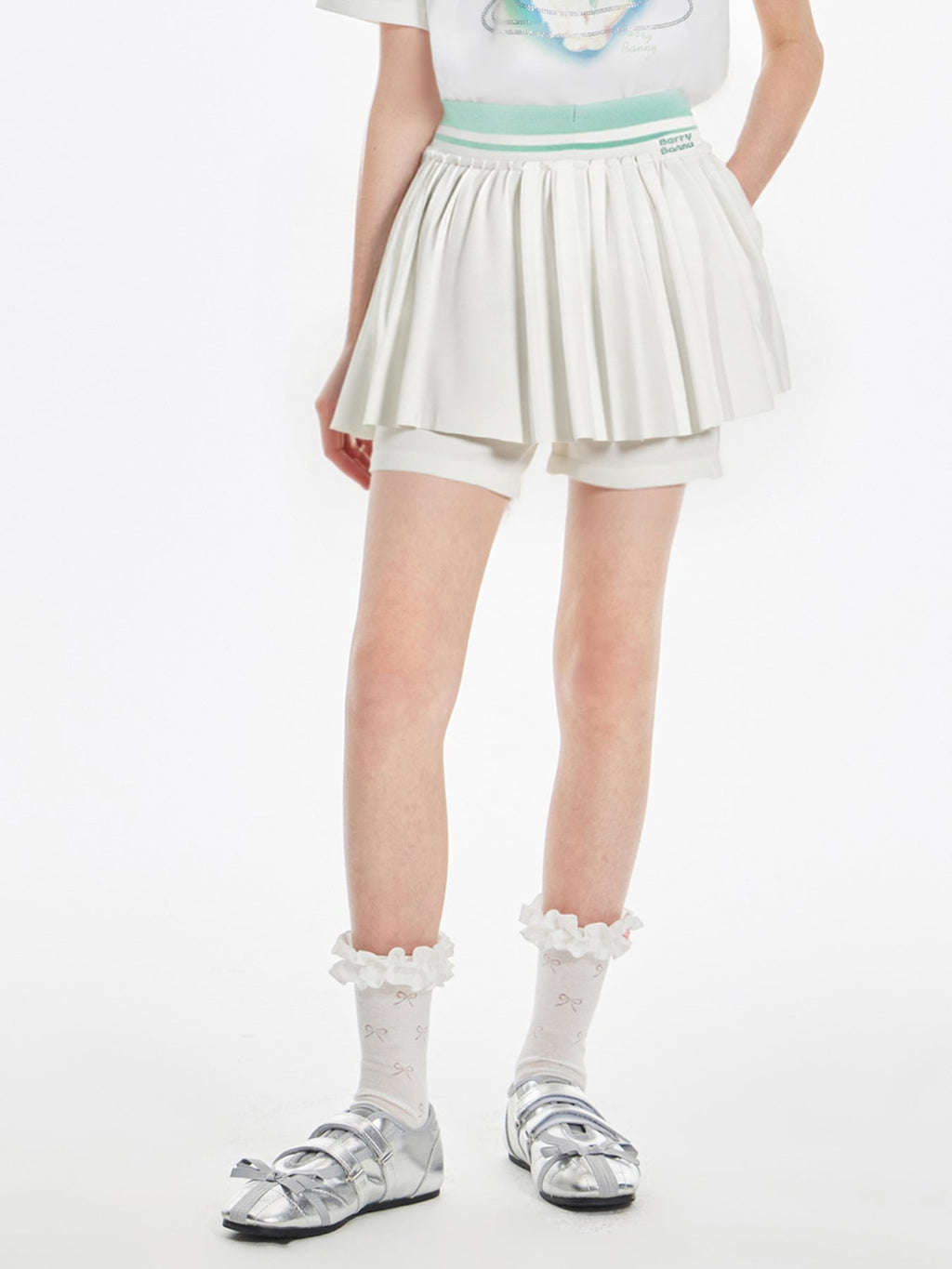 Girls Pleated Skirt Shorts with Embroidery Casual