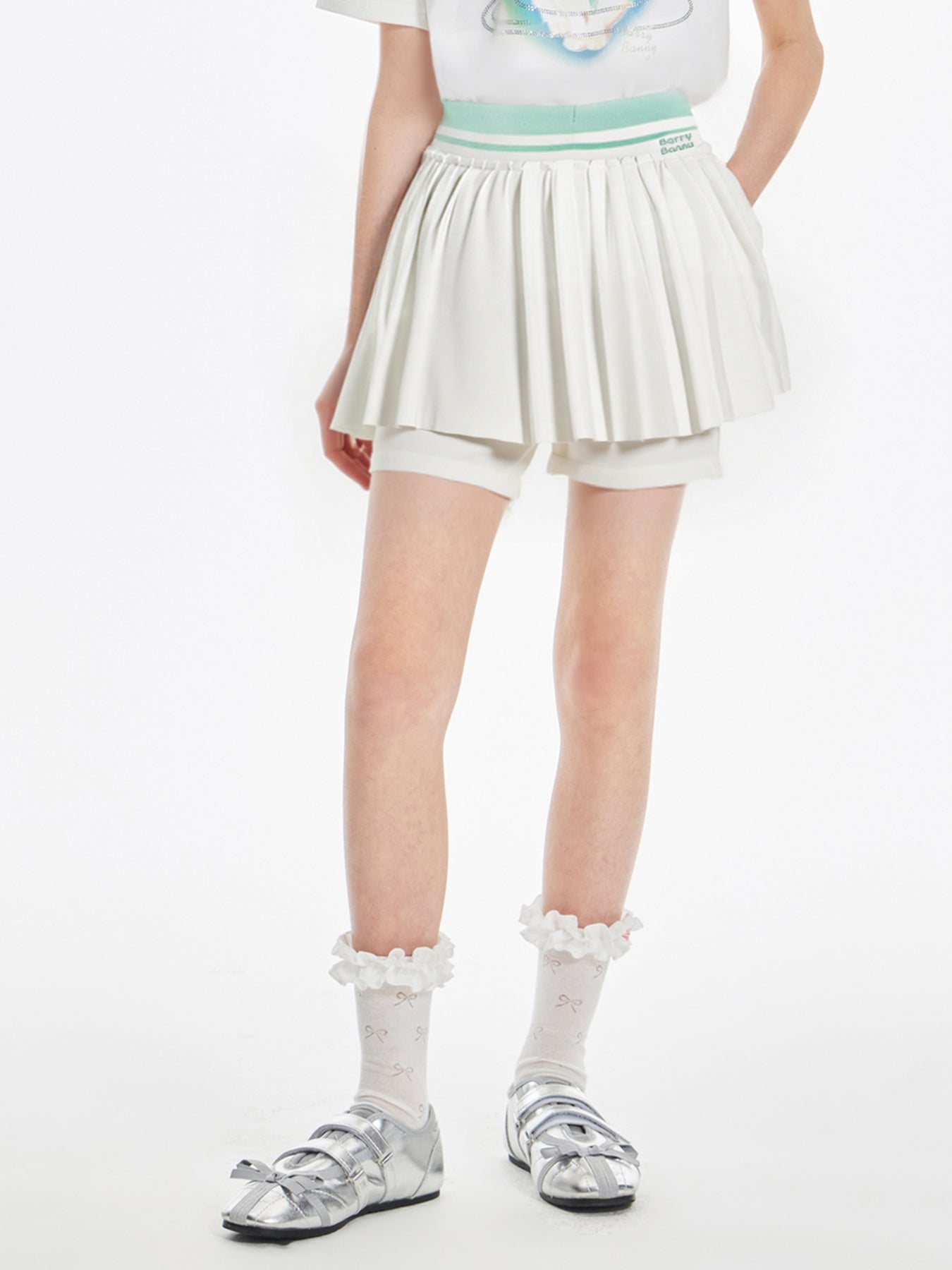 Girls Pleated Skirt Shorts with Embroidery Casual