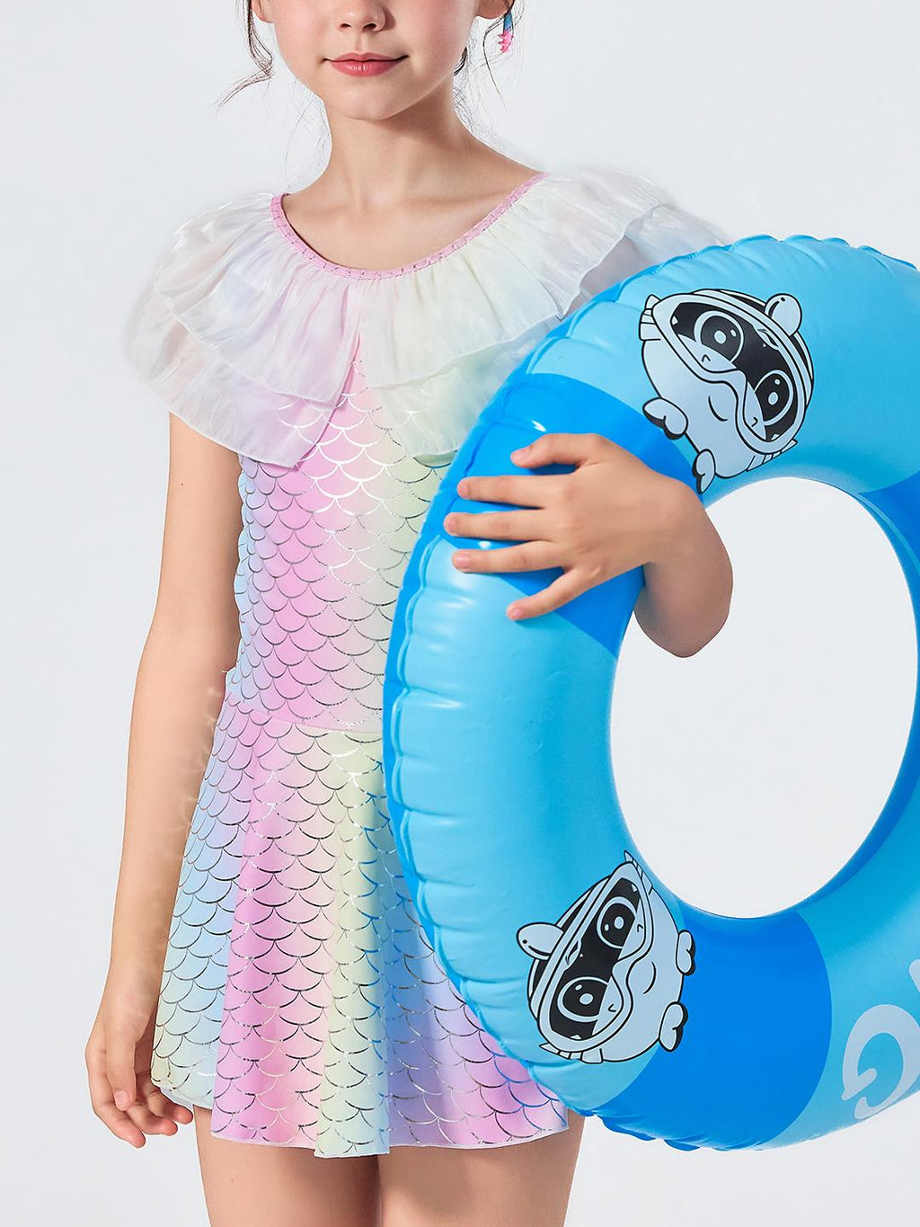 Girls Mermaid One Piece Swimsuit Sparkle Stretch Swimwear