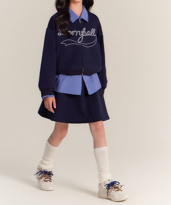 Girls Navy Blue Elastic Waist A-Line Skirt