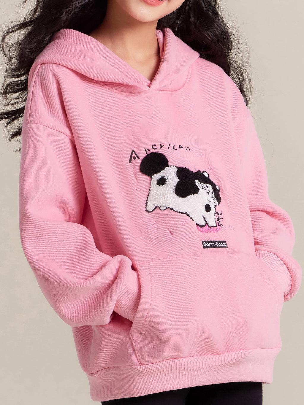 Girls Pink Cat Hoodie Sweatshirt Fleece Lined Casual Top