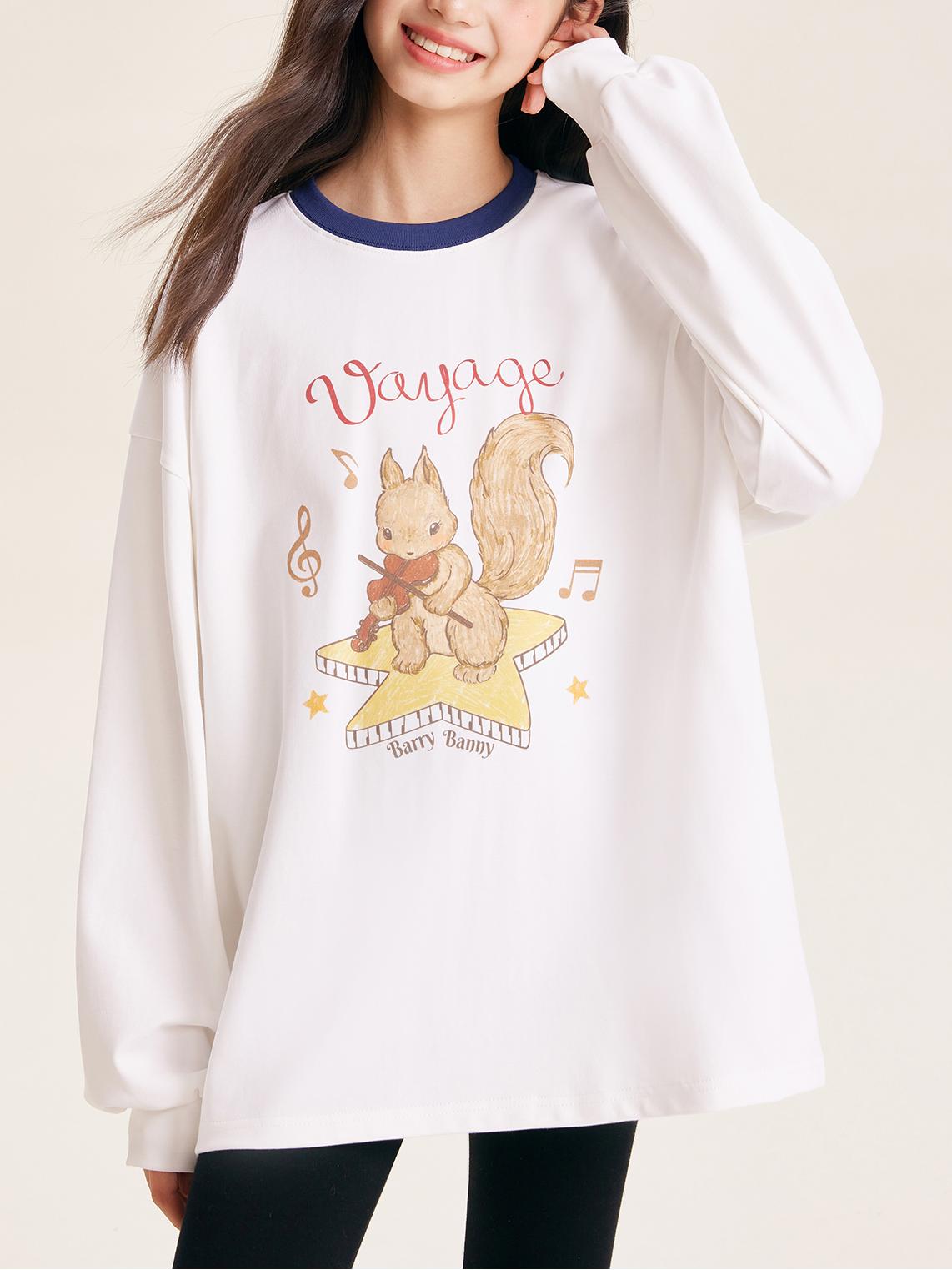 Girls Squirrel Print Long Sleeve Cotton T Shirt