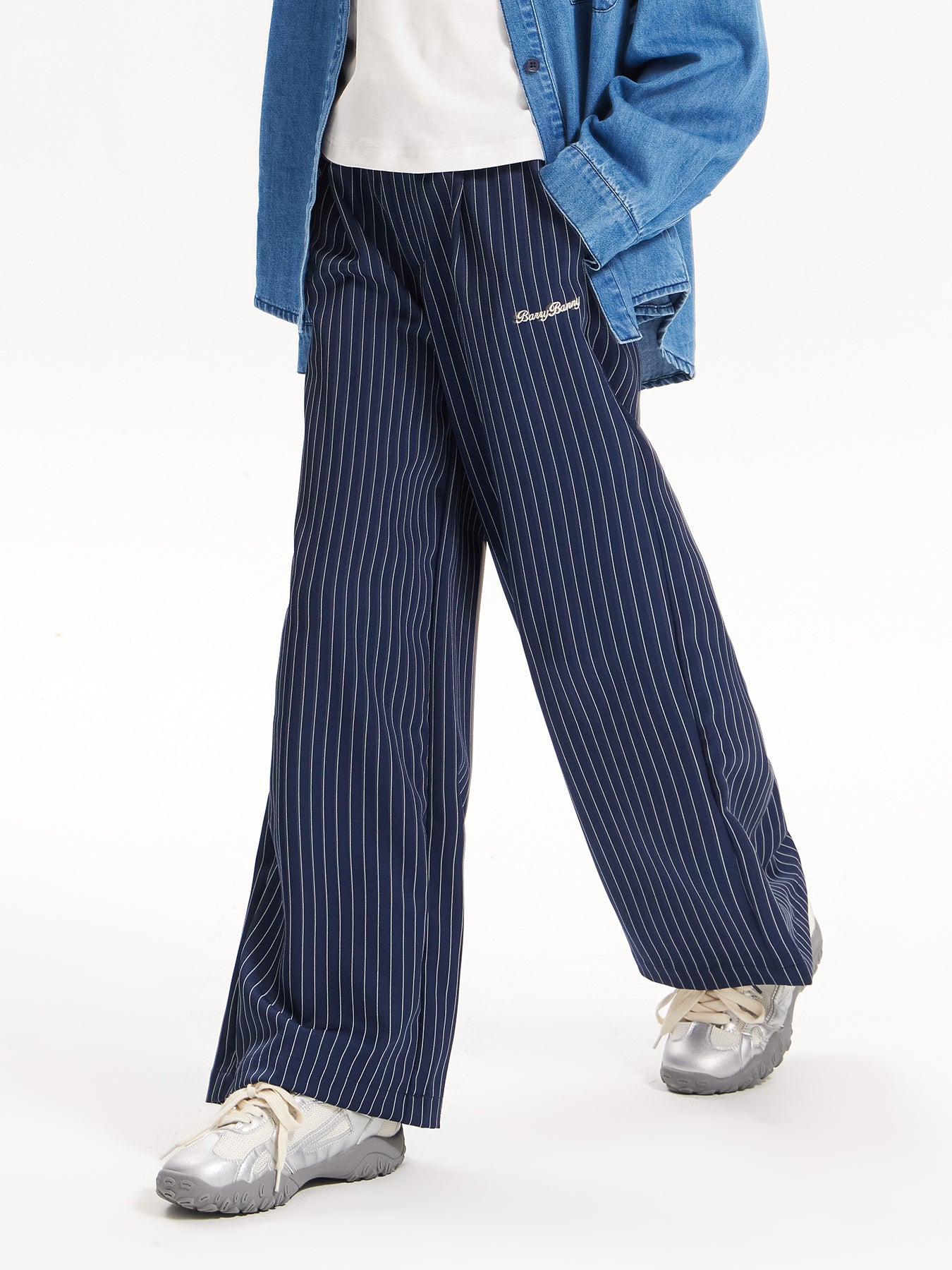 Kids Pinstripe Wide Leg Pants Elastic Waist