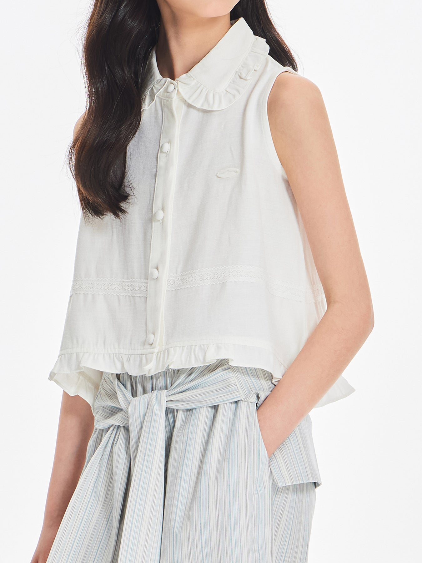Girls Ruffle Collar Sleeveless Blouse Top