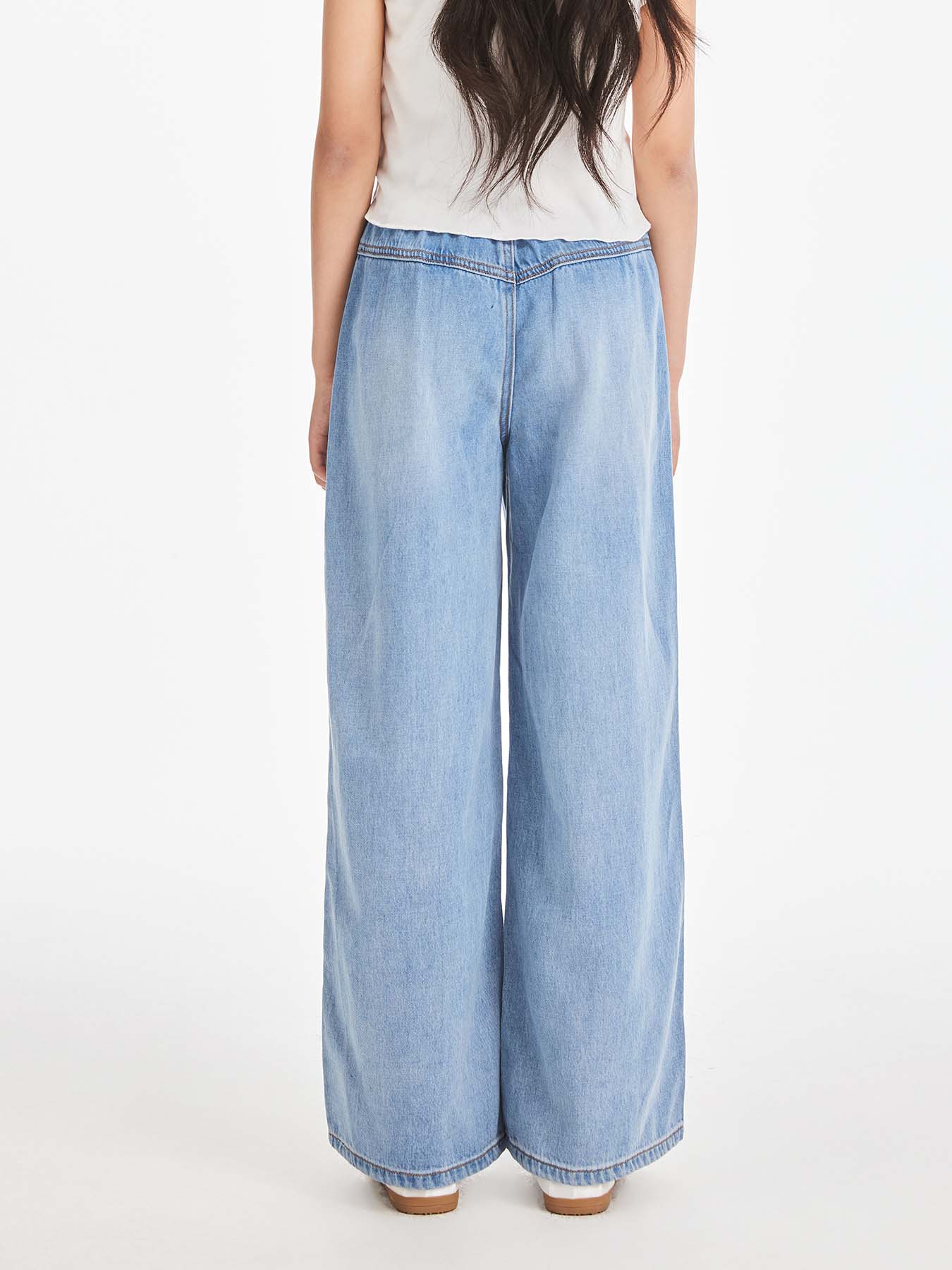Girls High Waist Butterfly Embroidered Wide Leg Jeans